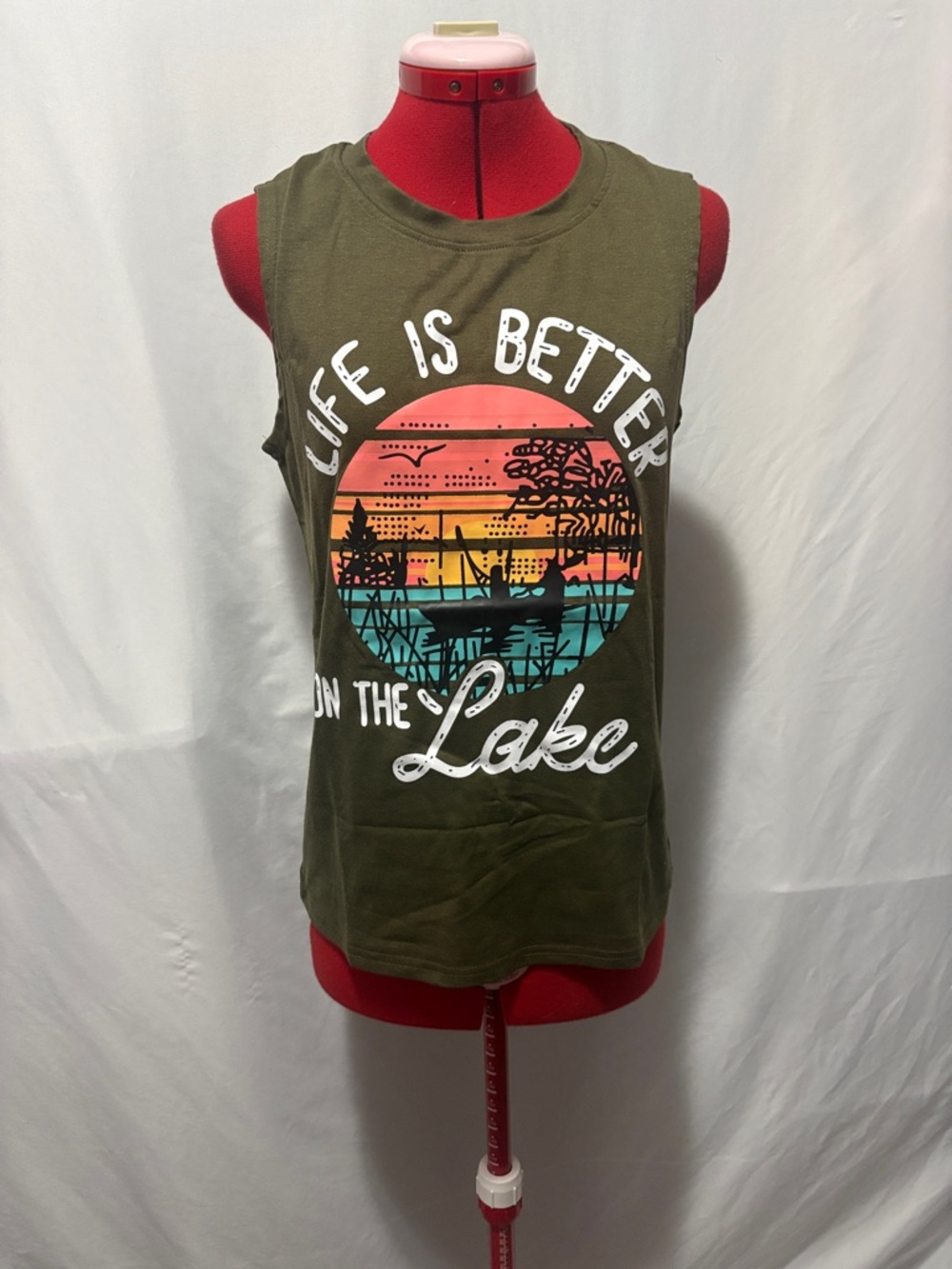 Life Is Better On The Lake Olive Muscle Tee